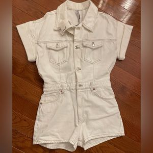 Zara White Denim Romper | medium